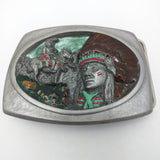 C+I Enamel Native American Indian Chief Belt Buckle Vintage 1988 CJ 1473