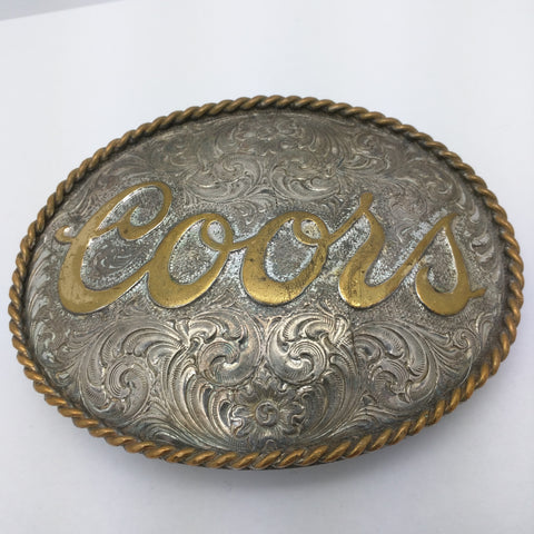 Coors Beer Western Montana Silversmiths Belt Buckle Vintage Sterling Silver Plate Cowboy Rodeo