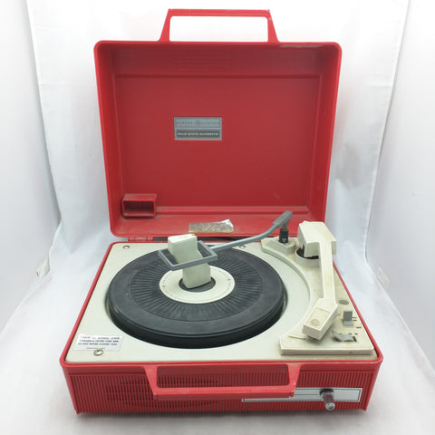AS-IS Orange Red Portable GE Record Player LP Automatic Solid State Suitcase Vintage