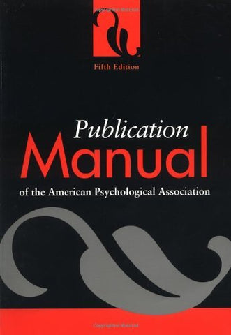 [[Format:Paperback]] [[Author:American Psychological Association]] [[Edition:5th]] [[ISBN-10:1557987912]] [[Condition:Used; Good]] [[binding:Paperback]] [[manufacturer:Amer Psychological Assn]] [[number_of_pages:439]] [[publication_date:2001-07-01]] 