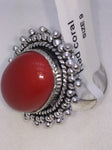 NEW Red Coral Ring German Silver Size 9
