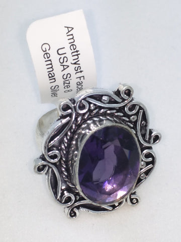 NEW Amethyst Amethyst Faceted Size 8 Ring German Silver