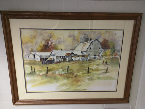 Barn Farm Watercolor Marty Pray Standard California Art Original Signed 38x28 Oak Framed