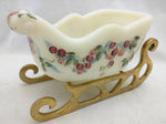 Unmarked Fenton Christmas Sleigh Sled Candy Dish 4X8X4 Frosted Glass Painted