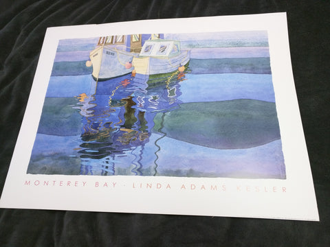 Monterey Bay Linda Adams Kesler Print Art Watercolor Litho 1989 25x19