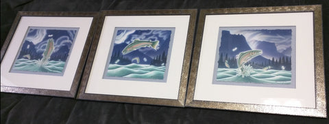 3 Monte Dolack Signed Numbered Moonlight Suite Lithograph Print Trout Fish