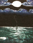 Velvet Painting Embossed Ocean Tree Rocks Moon