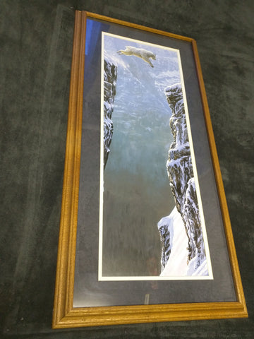 Faith Patrick Lundquist Leaping Mountain Goat Jumping Canyon Print Oak Frame