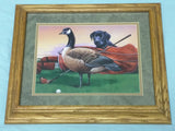 Golf Canadian goose black lab puppy print oak frame