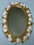 Oval Mirror White Roses Gold Leaf 1974 Homco Hollywood Regency Wall