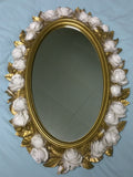 Oval Mirror White Roses Gold Leaf 1974 Homco Hollywood Regency Wall