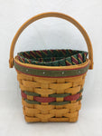 1999 5.5x4x5 Wall Basket Liner Swing Handle Small Longaberger Basket Woven Red Green Band