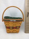1999 5.5x4x5 Wall Basket Liner Swing Handle Small Longaberger Basket Woven Red Green Band