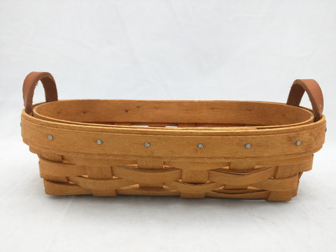 1994 7.5x4x2 Oblong Oval Leather Handles Small Longaberger Basket Woven
