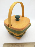 1999 4x4x3 Mini Picnic Shamrock Wood Lid Protector Longaberger Basket Lots of Luck Green Bands Square