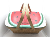 19x12x9 Watermelon Picnic Basket Large Woven Double Hinge Lids Vintage