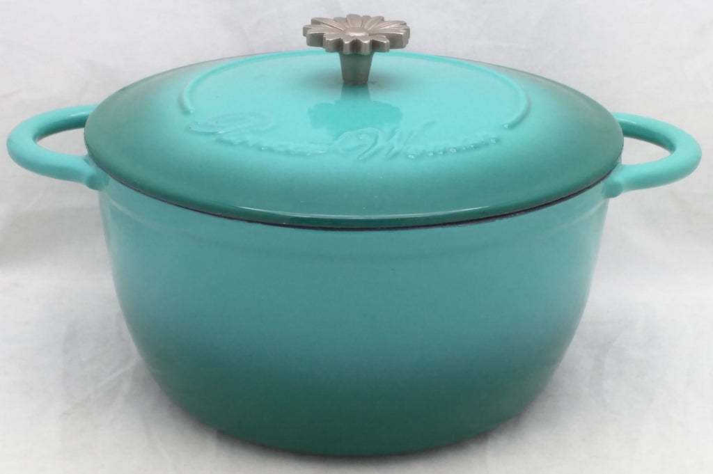 Pioneer Woman Cast Iron Turquoise Enamel Dutch Oven Pot Daisy Handle –  Pocatello Market