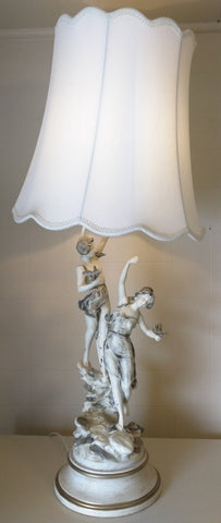 L&F Moreau Table Lamp Art Nouveau Cast Metal Spelter French Figural Dancing