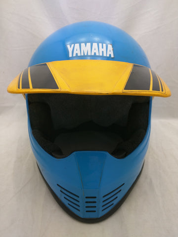 Yamaha Lazer MX Moto Cross Motorcycle Helmet VTG Blue Yellow Stripes Bike