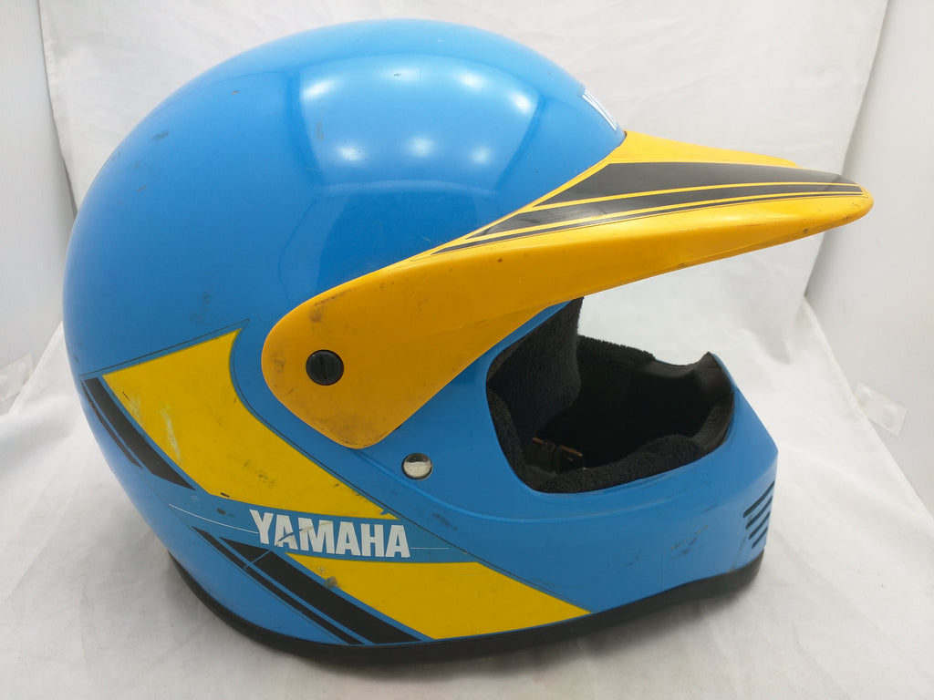 anime yellow blue motorcycle helmet Yamaha Lazer MX Moto Cross Motorcycle Helmet VTG Blue Yellow Stripes B – Pocatello Market