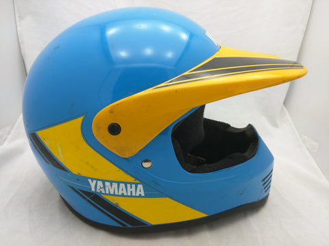 blue and yellow motorcycle helmet Yamaha Lazer MX Moto Cross Motorcycle Helmet VTG Blue Yellow Stripes B – Pocatello Market
