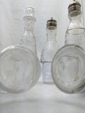 Victorian Cruet Condiment Set 5 Etched Glass Bottles Silverplate