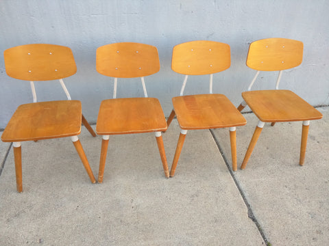 4 Hill Rom Chairs Mid Century Wood Plywood Backs Metal Office School Kitchen
