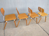 4 Hill Rom Chairs Mid Century Wood Plywood Backs Metal Office School Kitchen