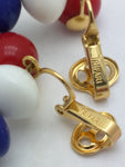 TRIFARI Red White Blue Lucite Dangle Drop Clip Earrings 4th of July Vintage