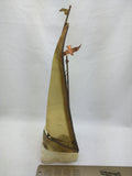 Vintage 12" Brass Copper Metal Sail Boat Sailboat Sculpture Marble Base Signed