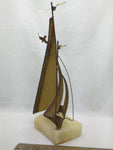Vintage 12" Brass Copper Metal Sail Boat Sailboat Sculpture Marble Base Signed