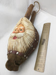 Santa Claus Fireplace Bellows Wood Carved Leather Christmas Wind God 21"×8"x 4.5"