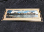 1934 Color Tinted Photo Mountains Lake Signed Framed 31x13 Vintage Print
