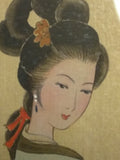 Geisha Print Asian Japanese Signed? Woman Lady Oriental Silk Mat Framed 21 X 17