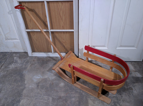 Toddler pull sleigh sled wood wooden vintage Christmas display baby bob