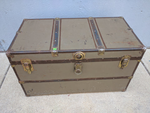 Trunk Metal Vintage Antique Old Large storage  36 X 19 X 20 Tall w/Tray corner caps strong