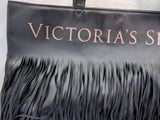 VICTORIAS SECRET Black faux leather Fringe Tote Bag purse large