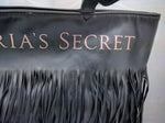 VICTORIAS SECRET Black faux leather Fringe Tote Bag purse large