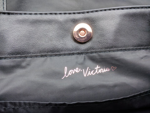 VICTORIAS SECRET Black faux leather Fringe Tote Bag purse large – Pocatello  Market