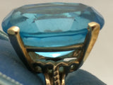 CID Blue Topaz 10K Gold Ring Huge Oval Cut