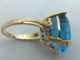 CID Blue Topaz 10K Gold Ring Huge Oval Cut