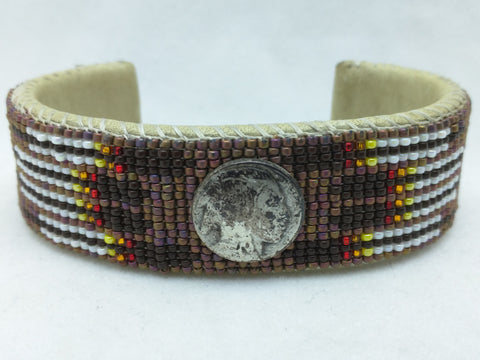 Bracelet Native American HAND BEADED Shoshone Bannock TRIBE ID Cuff Brown