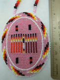 Native American Medallion HAND BEADED Necklace Shoshone Bannock TRIBE ID Pink