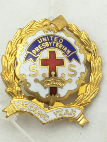 Vintage 1940s Presbyterian Sunday School 2nd Year Pins Little's Cross Crown