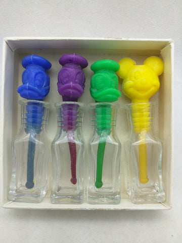 Mickey Mouse 3 Donald Duck Bottle Vial Dropper Glass Easter Egg Dye Vintage 3"