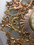 G 758 Gilt  Wind Up SYROCO SYRACUSE 8 Day Jeweled Floral Wall CLOCK Hollywood Regency Scroll