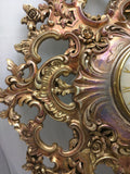 G 758 Gilt  Wind Up SYROCO SYRACUSE 8 Day Jeweled Floral Wall CLOCK Hollywood Regency Scroll