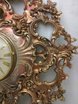 G 758 Gilt  Wind Up SYROCO SYRACUSE 8 Day Jeweled Floral Wall CLOCK Hollywood Regency Scroll