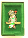 Raccoon Surprises 1982 Hallmark Ornament Christmas Stocking Red Bird 3"