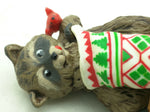 Raccoon Surprises 1982 Hallmark Ornament Christmas Stocking Red Bird 3"